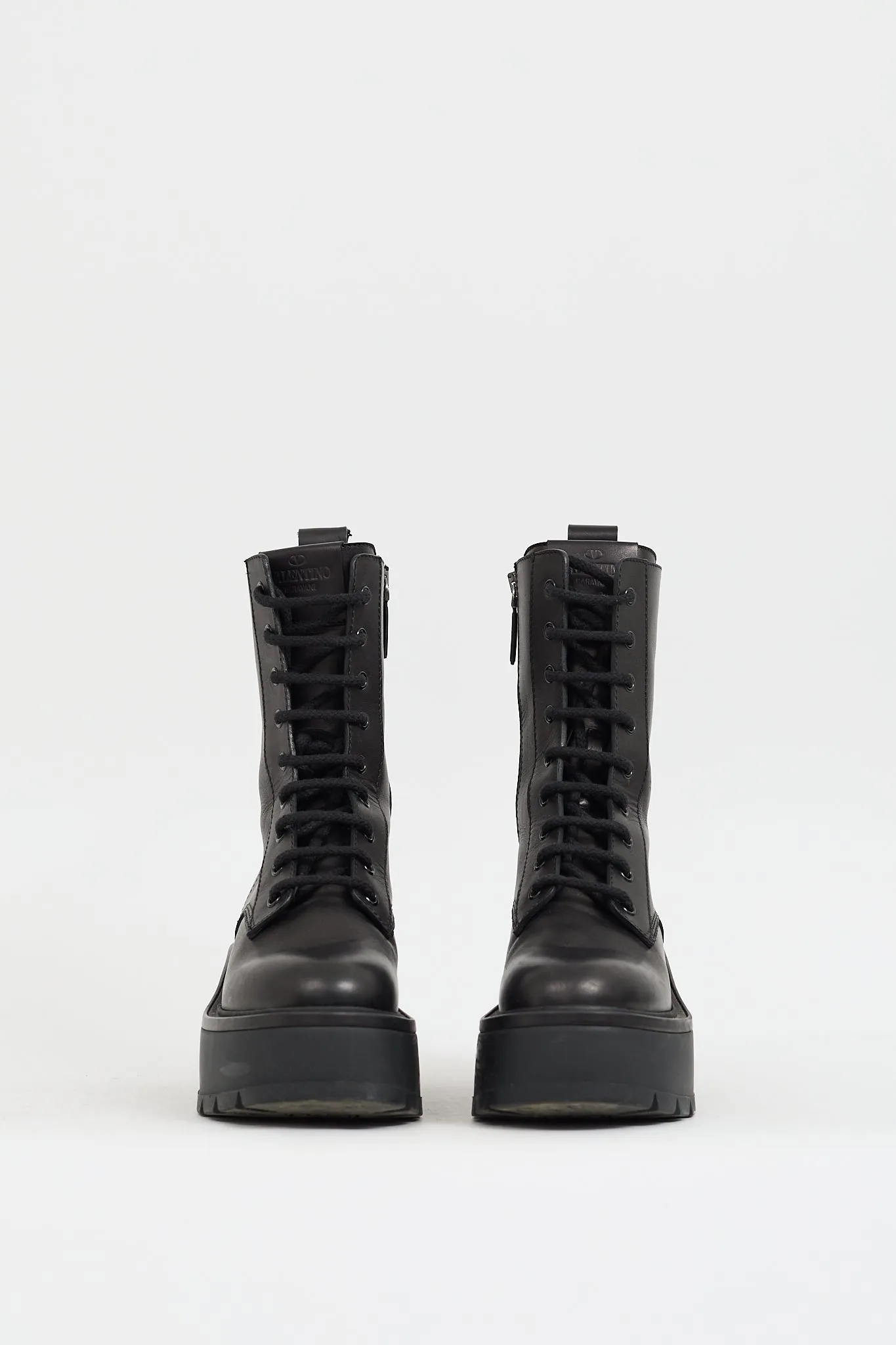Black Leather VLOGO Uniqueform Platform Combat Boot