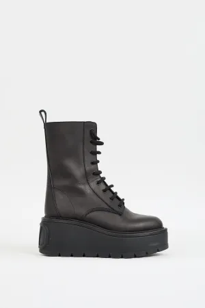 Black Leather VLOGO Uniqueform Platform Combat Boot