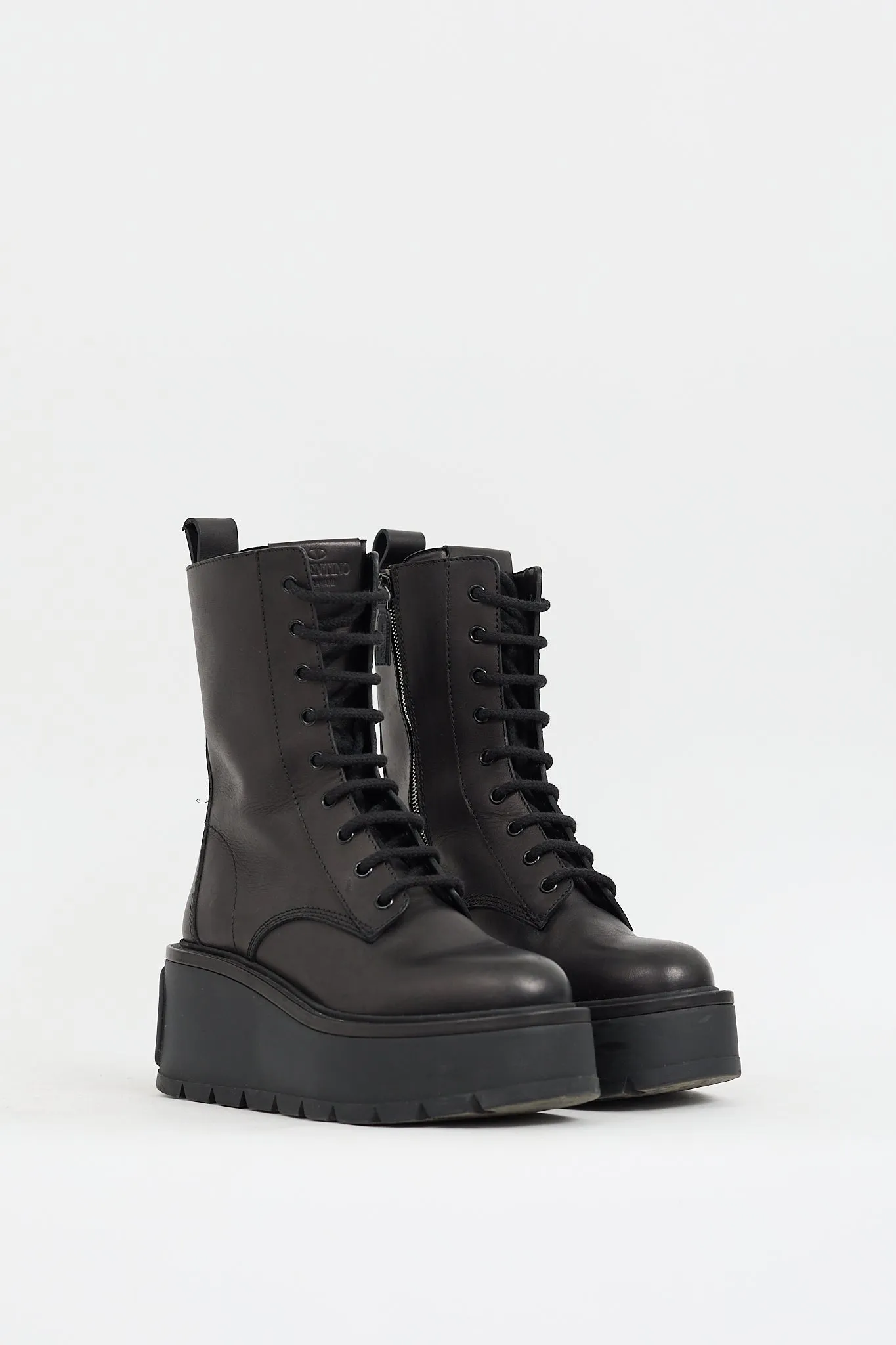 Black Leather VLOGO Uniqueform Platform Combat Boot
