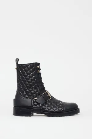 Black Rockstud Quilted Leather Boot