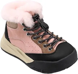 Boys Kids Snow Fuzzy Booties Lace-Up Thick Non Slip Ski Shoes Childrens Ankle Warm Comfy Fashion Shoes Chunky Sole