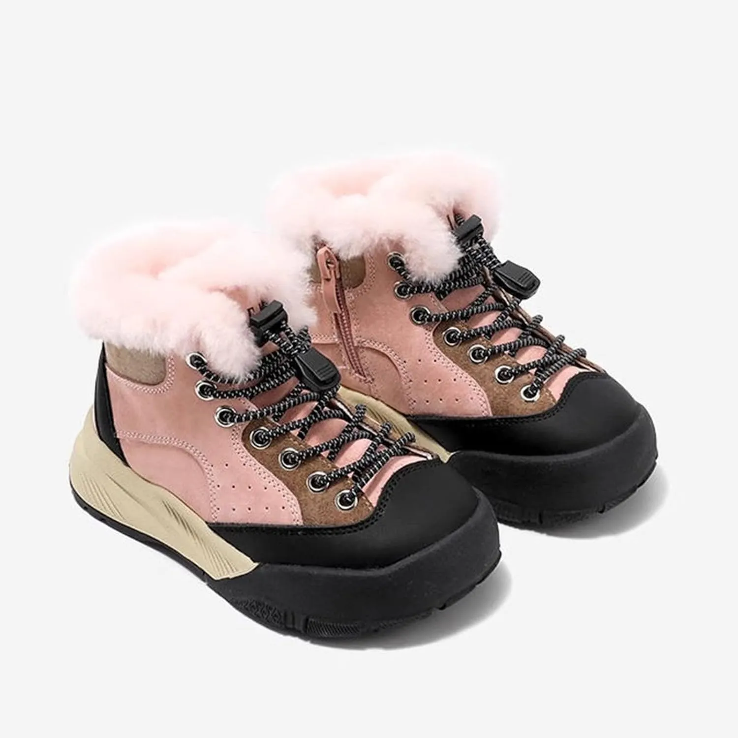 Boys Kids Snow Fuzzy Booties Lace-Up Thick Non Slip Ski Shoes Childrens Ankle Warm Comfy Fashion Shoes Chunky Sole