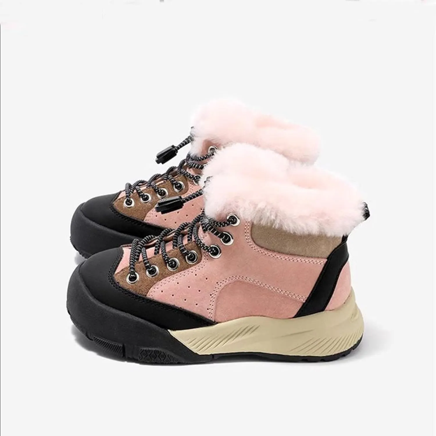 Boys Kids Snow Fuzzy Booties Lace-Up Thick Non Slip Ski Shoes Childrens Ankle Warm Comfy Fashion Shoes Chunky Sole