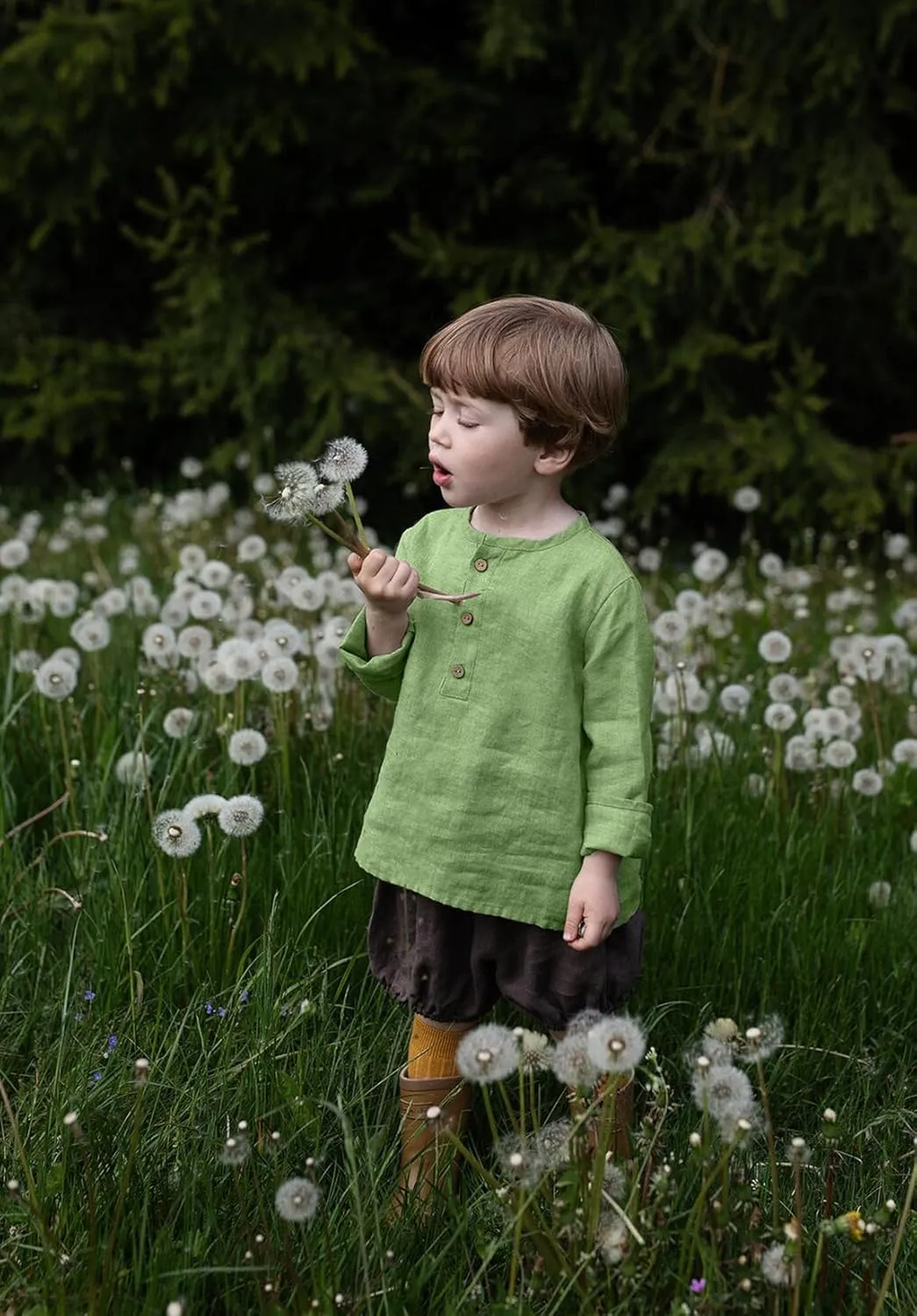 Boys Linen Henley Shirt for Kids Button Down Long Sleeve Dress Shirts Summer Beach Casual T Shirt