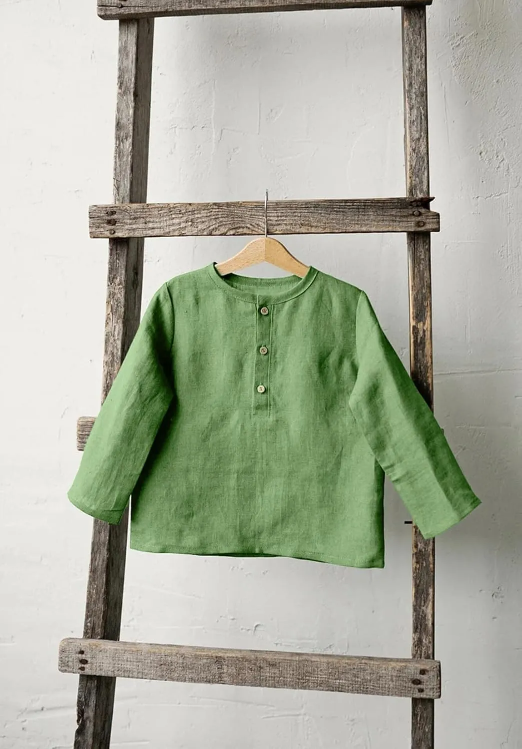 Boys Linen Henley Shirt for Kids Button Down Long Sleeve Dress Shirts Summer Beach Casual T Shirt