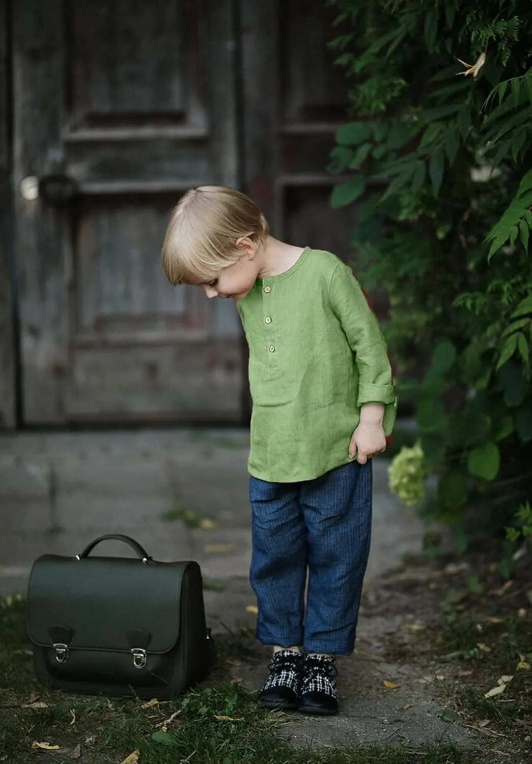 Boys Linen Henley Shirt for Kids Button Down Long Sleeve Dress Shirts Summer Beach Casual T Shirt