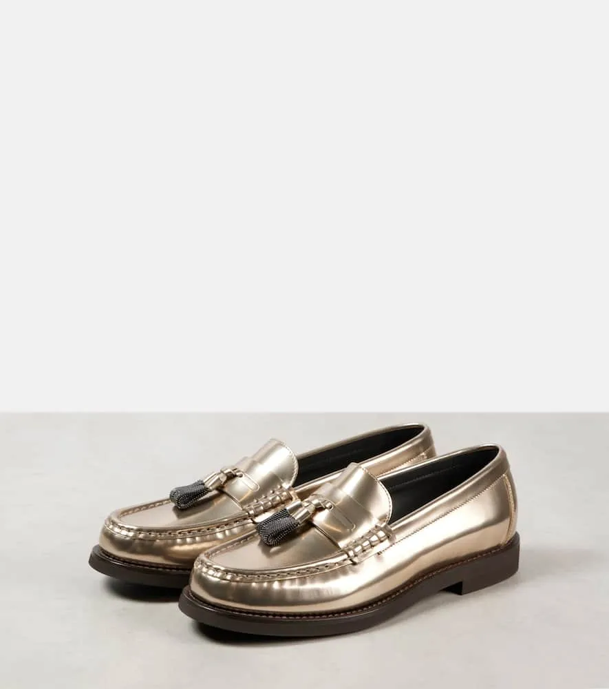Brunello Cucinelli Metallic leather penny loafers