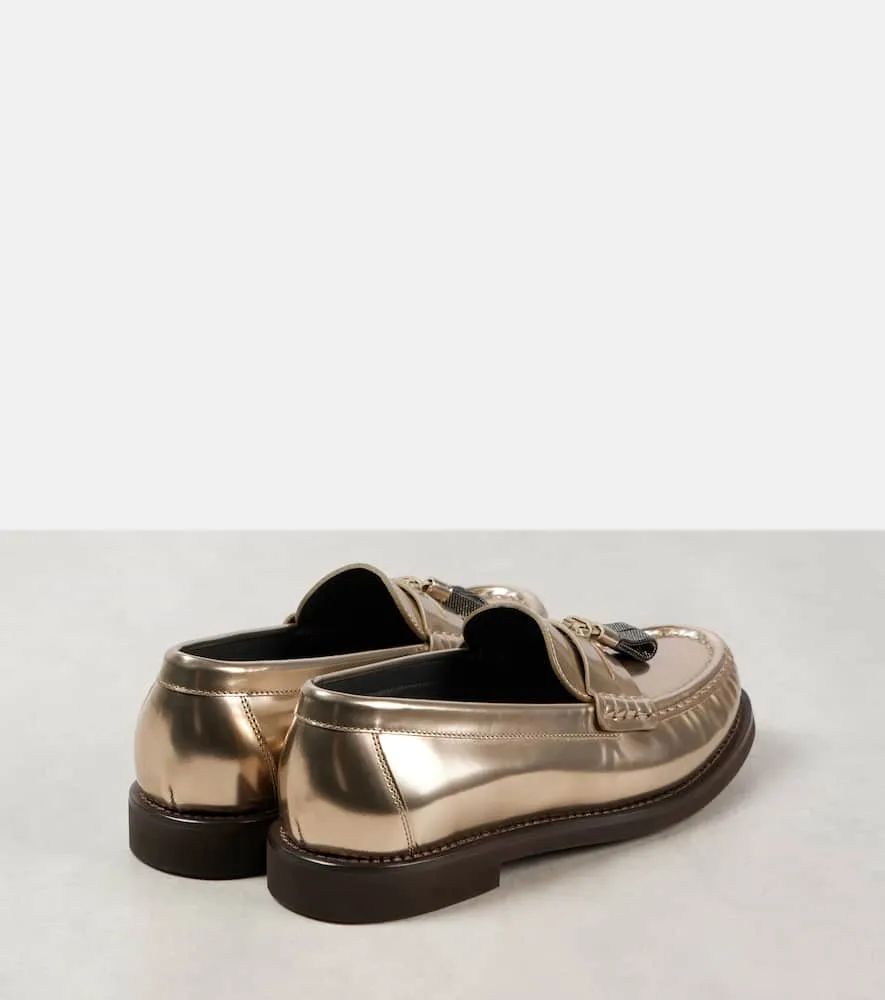 Brunello Cucinelli Metallic leather penny loafers