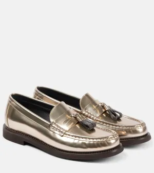 Brunello Cucinelli Metallic leather penny loafers
