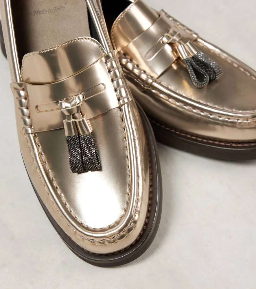 Brunello Cucinelli Metallic leather penny loafers