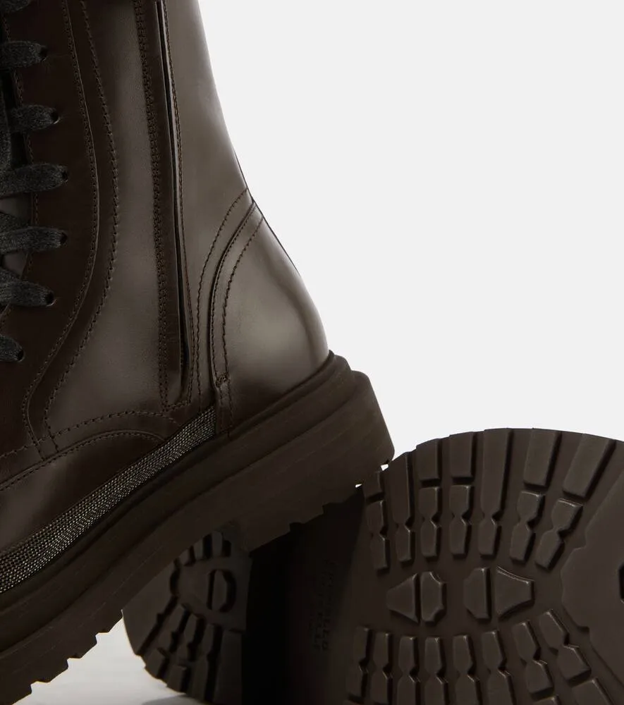 Brunello Cucinelli Monili leather combat boots