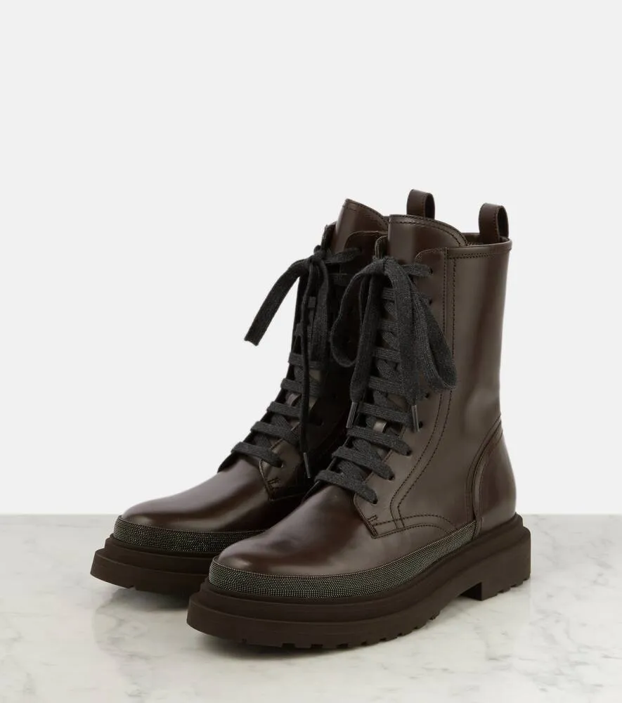 Brunello Cucinelli Monili leather combat boots