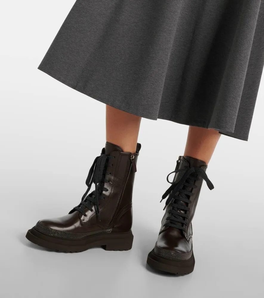 Brunello Cucinelli Monili leather combat boots