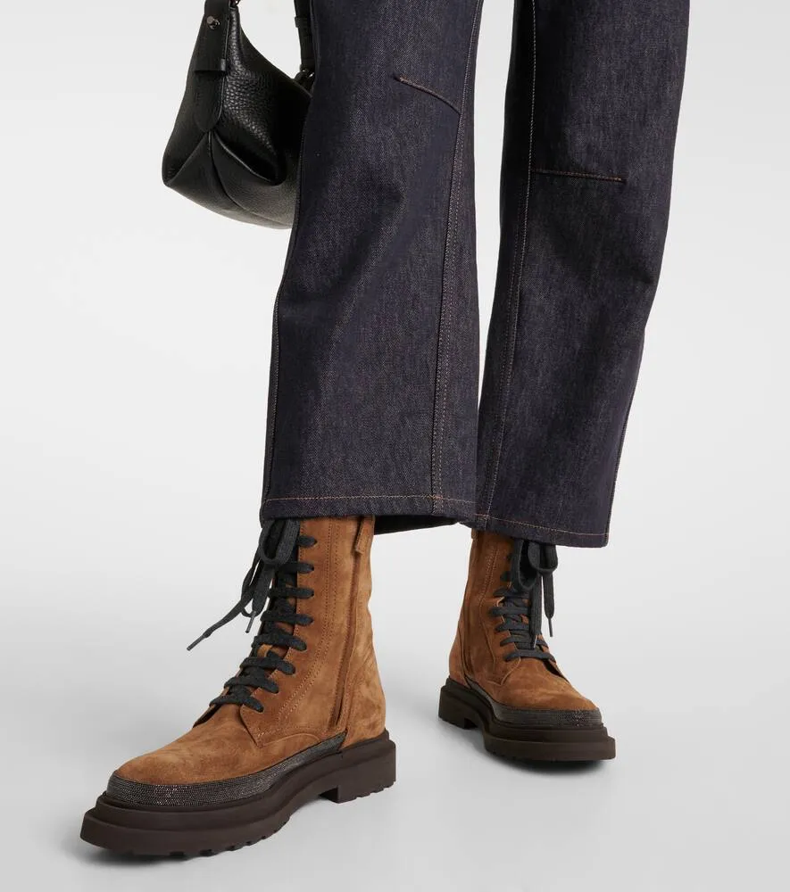 Brunello Cucinelli Monili suede combat boots