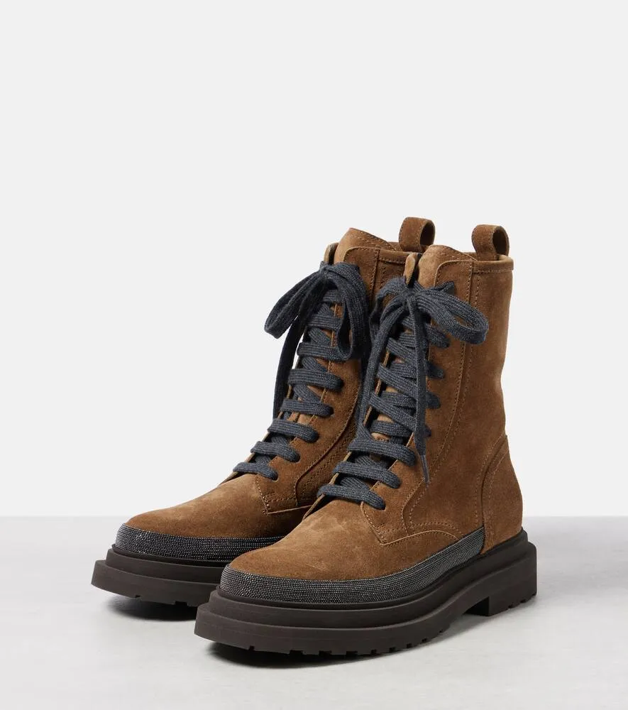 Brunello Cucinelli Monili suede combat boots