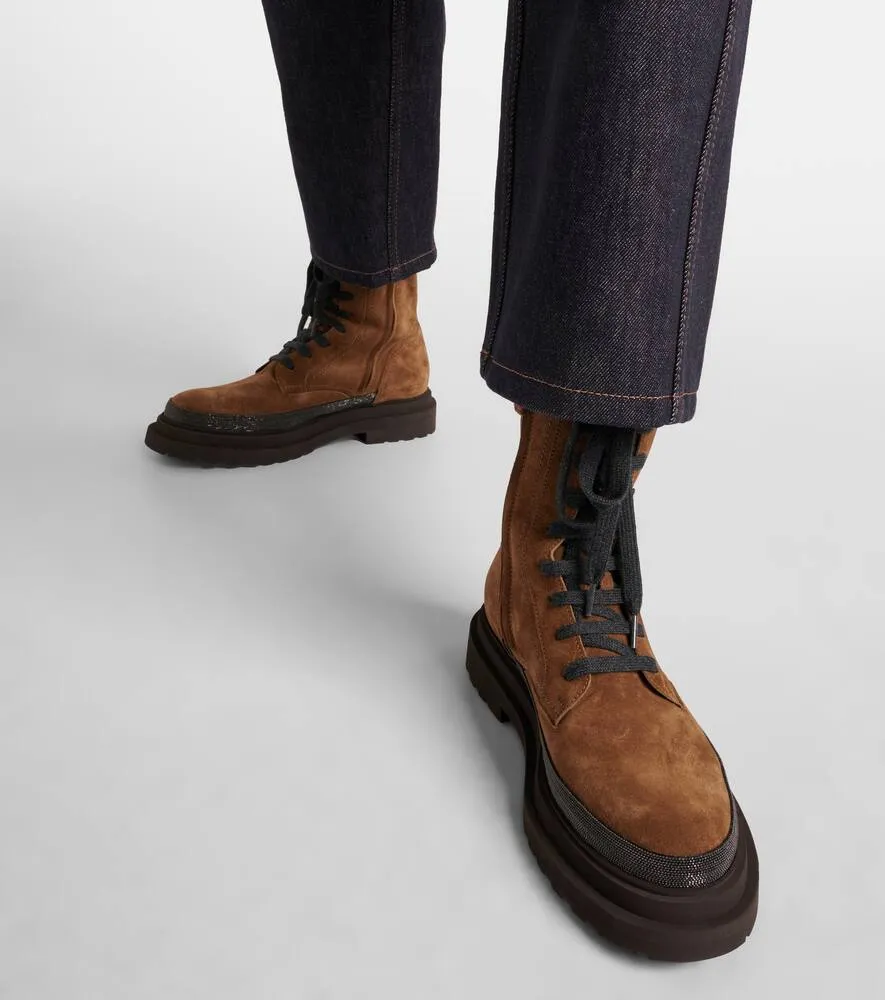 Brunello Cucinelli Monili suede combat boots