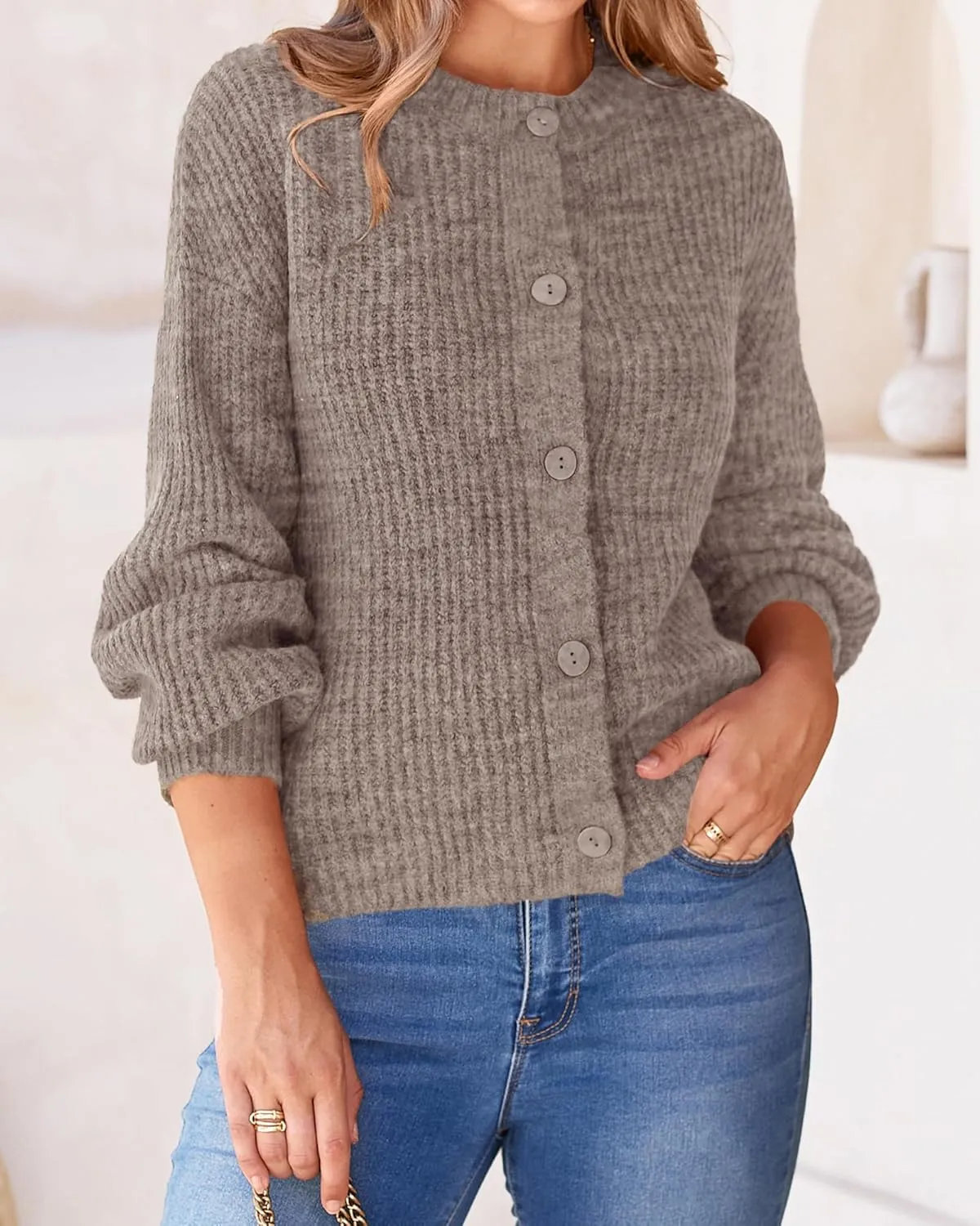 BTFBM Women's Chunky Knit Fall Cardigan 2025 Winter Long Sleeve Button Down Soft Loose Cropped Sweater Outerwear