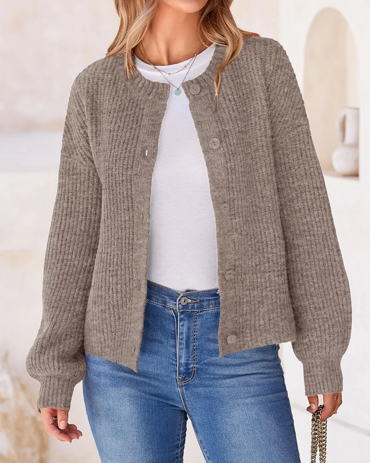 BTFBM Women's Chunky Knit Fall Cardigan 2025 Winter Long Sleeve Button Down Soft Loose Cropped Sweater Outerwear