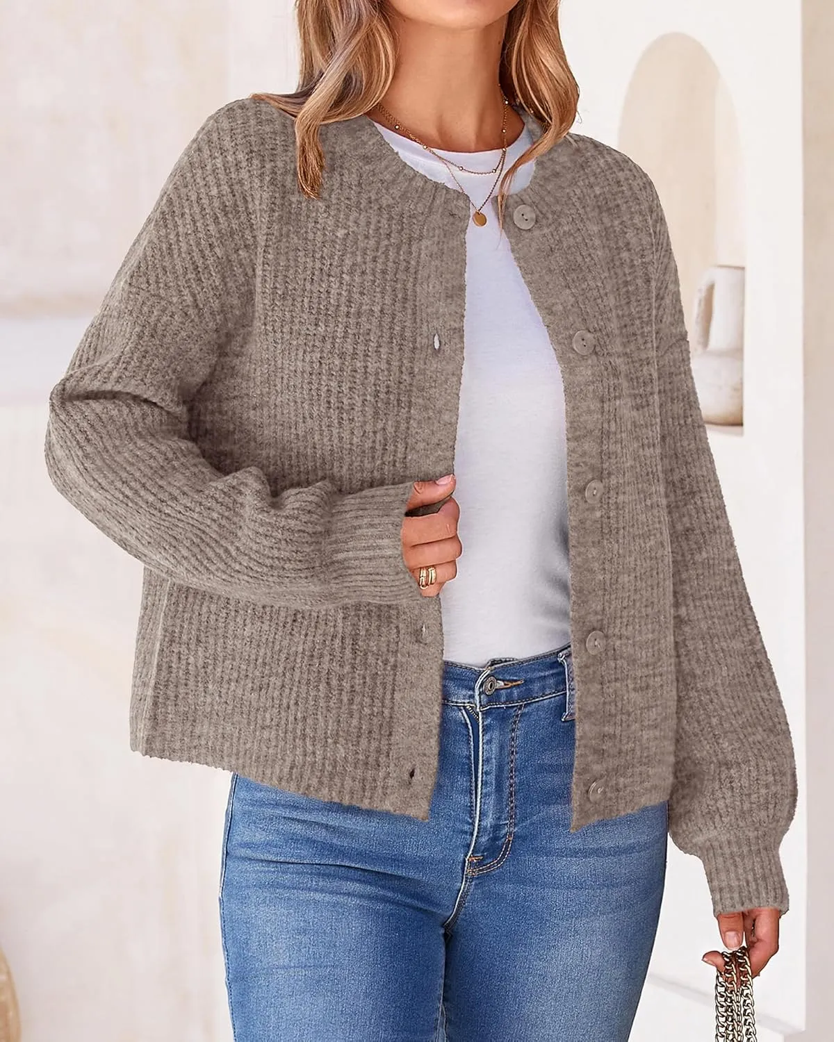BTFBM Women's Chunky Knit Fall Cardigan 2025 Winter Long Sleeve Button Down Soft Loose Cropped Sweater Outerwear