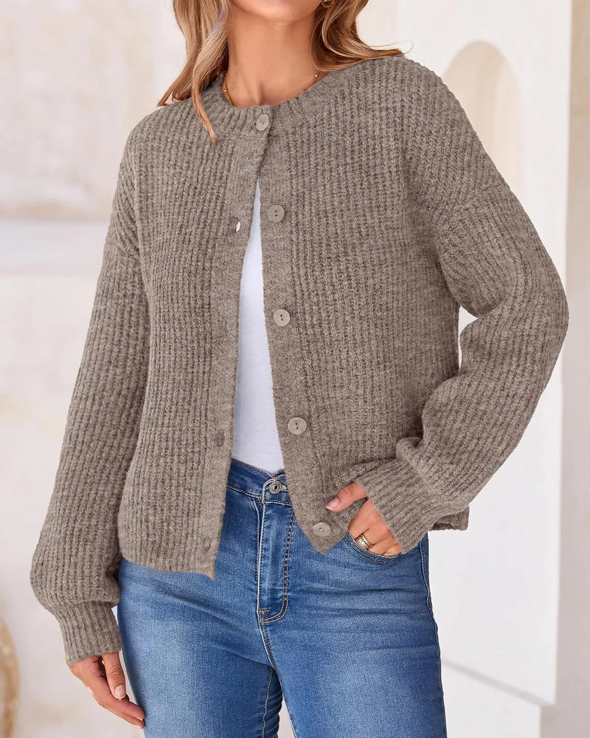BTFBM Women's Chunky Knit Fall Cardigan 2025 Winter Long Sleeve Button Down Soft Loose Cropped Sweater Outerwear