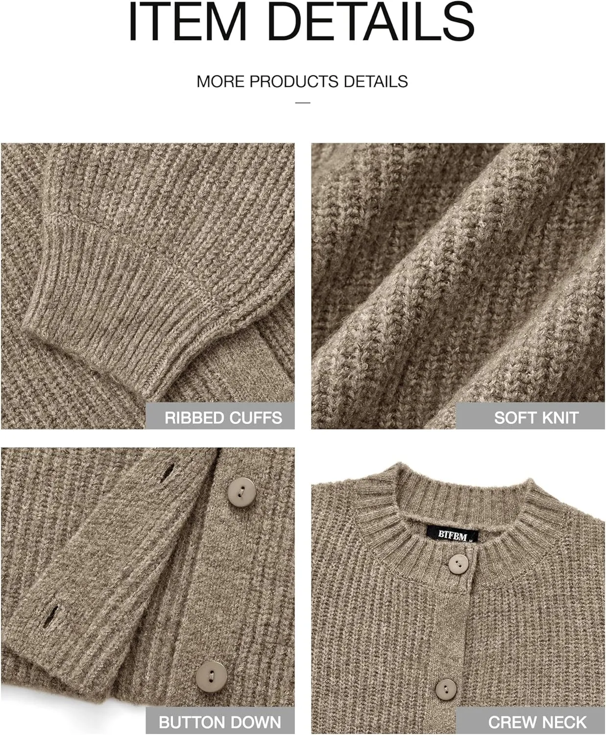 BTFBM Women's Chunky Knit Fall Cardigan 2025 Winter Long Sleeve Button Down Soft Loose Cropped Sweater Outerwear