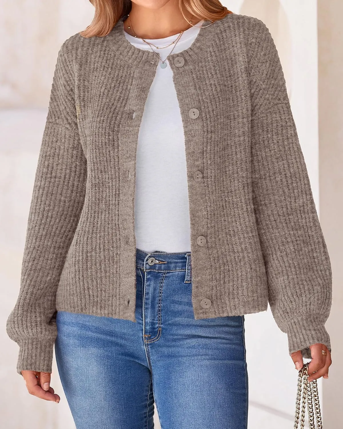 BTFBM Women's Chunky Knit Fall Cardigan 2025 Winter Long Sleeve Button Down Soft Loose Cropped Sweater Outerwear