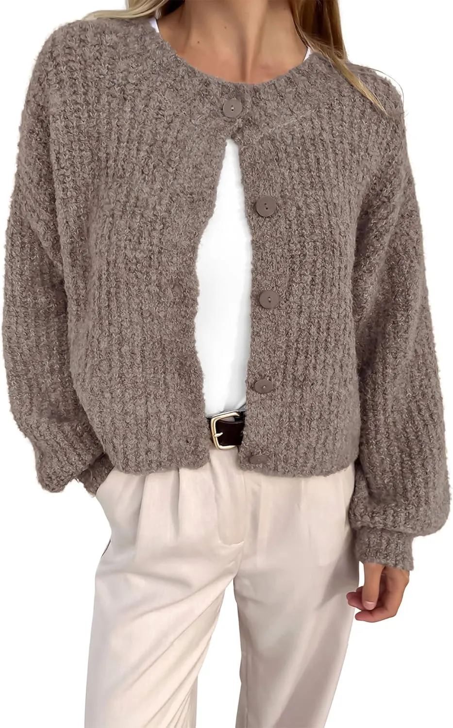 BTFBM Women's Chunky Knit Fall Cardigan 2025 Winter Long Sleeve Button Down Soft Loose Cropped Sweater Outerwear