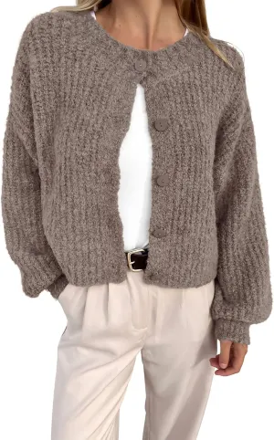 BTFBM Women's Chunky Knit Fall Cardigan 2025 Winter Long Sleeve Button Down Soft Loose Cropped Sweater Outerwear