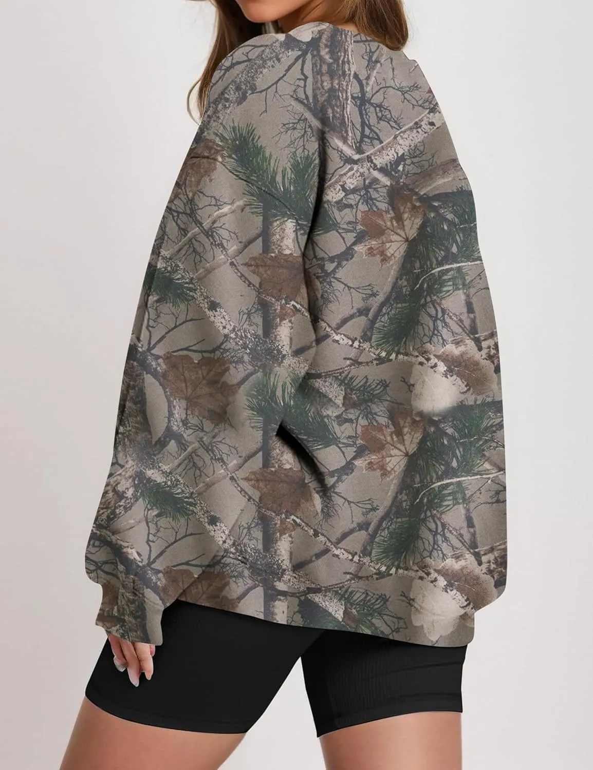 Camo Sweatshirt for Women Mens Oversized Fleece Camouflage Maple Leaf Crewnecks Pullover Tops Hunting Hoodies
