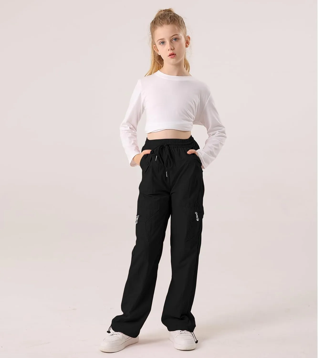 Cargo Pants for Girls Parachute Baggy Joggers Elastic Waist Wide Leg Hip Hop Dance Outfits Size 7-14
