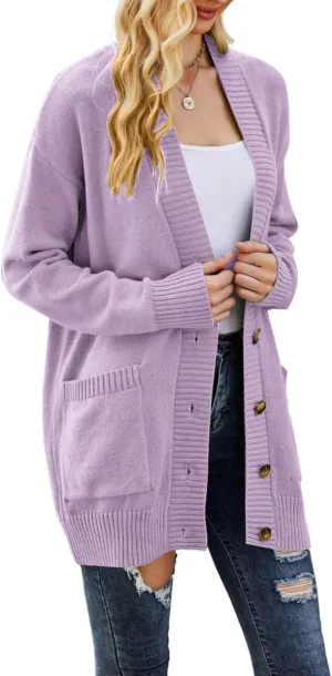 chouyatou Women's Chunky Button Down Cardigan Sweater Long Sleeve Open Front Rib Knitted Sweater Jacket