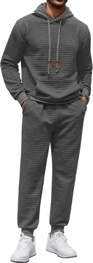 COOFANDY Men's Tracksuit 2 Piece Hoodie Sweatsuit Sets Casual Athletic Jogging Suits Waffle Plaid Jacquard Outfits