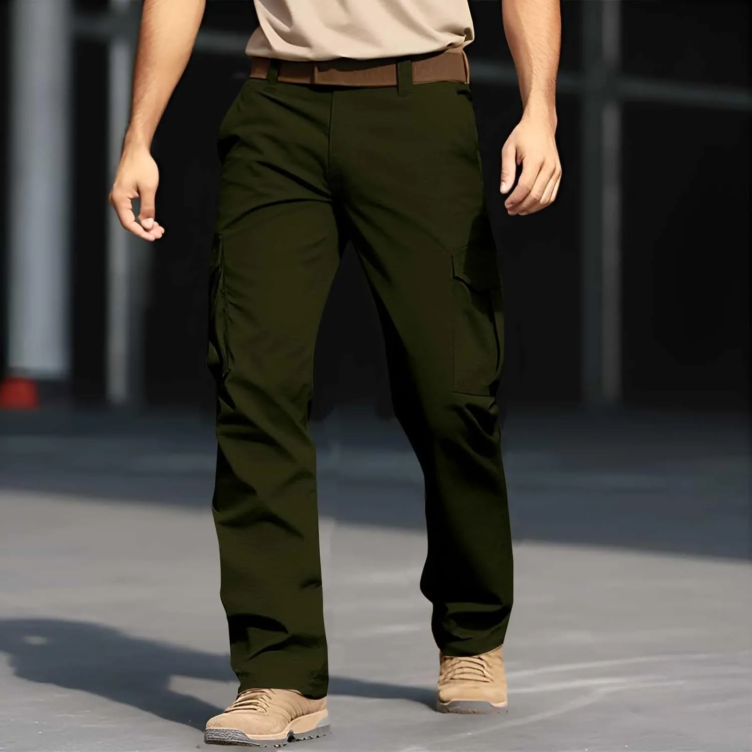 CRNTCEM Tactical Pants for Men Water Resistant Cargo Hiking Pants Multi Pockets Relaxed Fit Stretch Quick Dry Army Work Pants