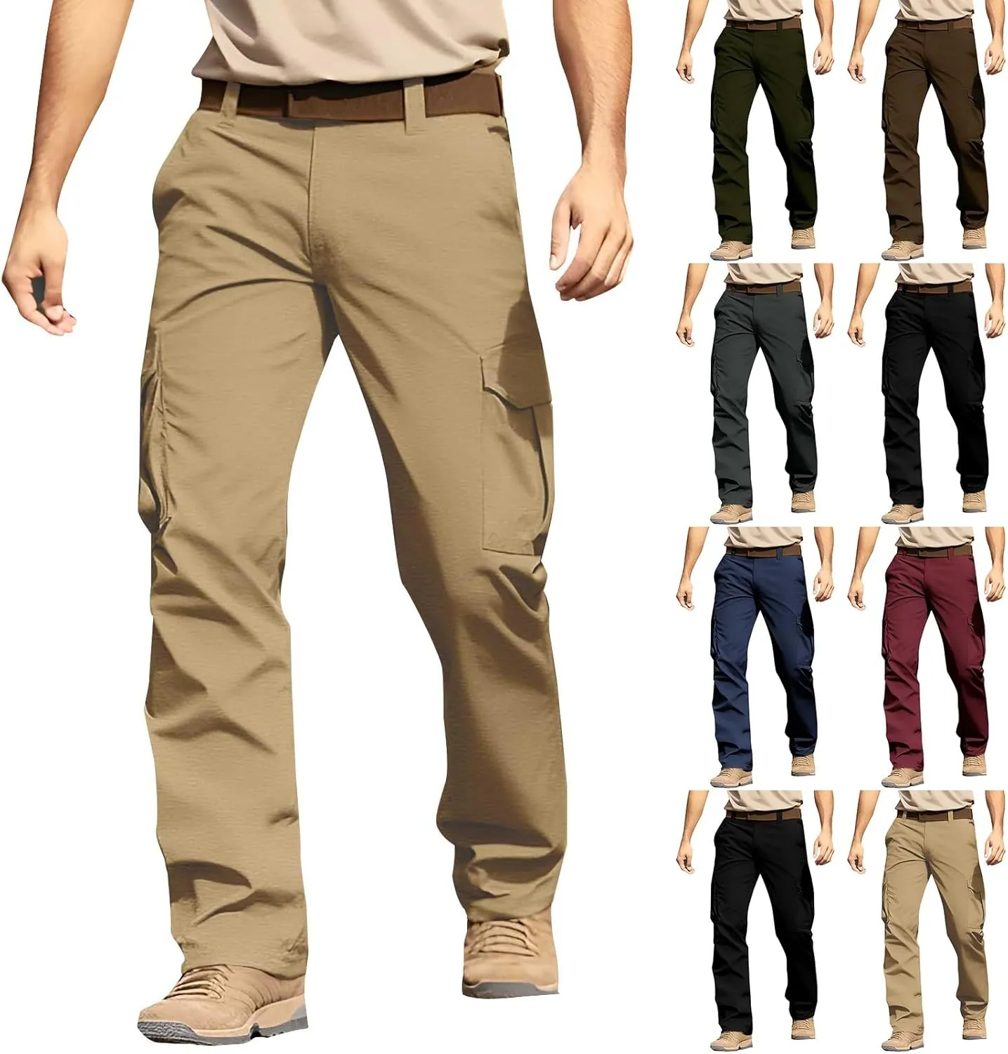 CRNTCEM Tactical Pants for Men Water Resistant Cargo Hiking Pants Multi Pockets Relaxed Fit Stretch Quick Dry Army Work Pants