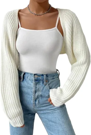 Cropped Bolero Shrug Cardigan for Women Y2K Open Front Ribbed Knit Long Sleeve Sweaters Casual Streetwear