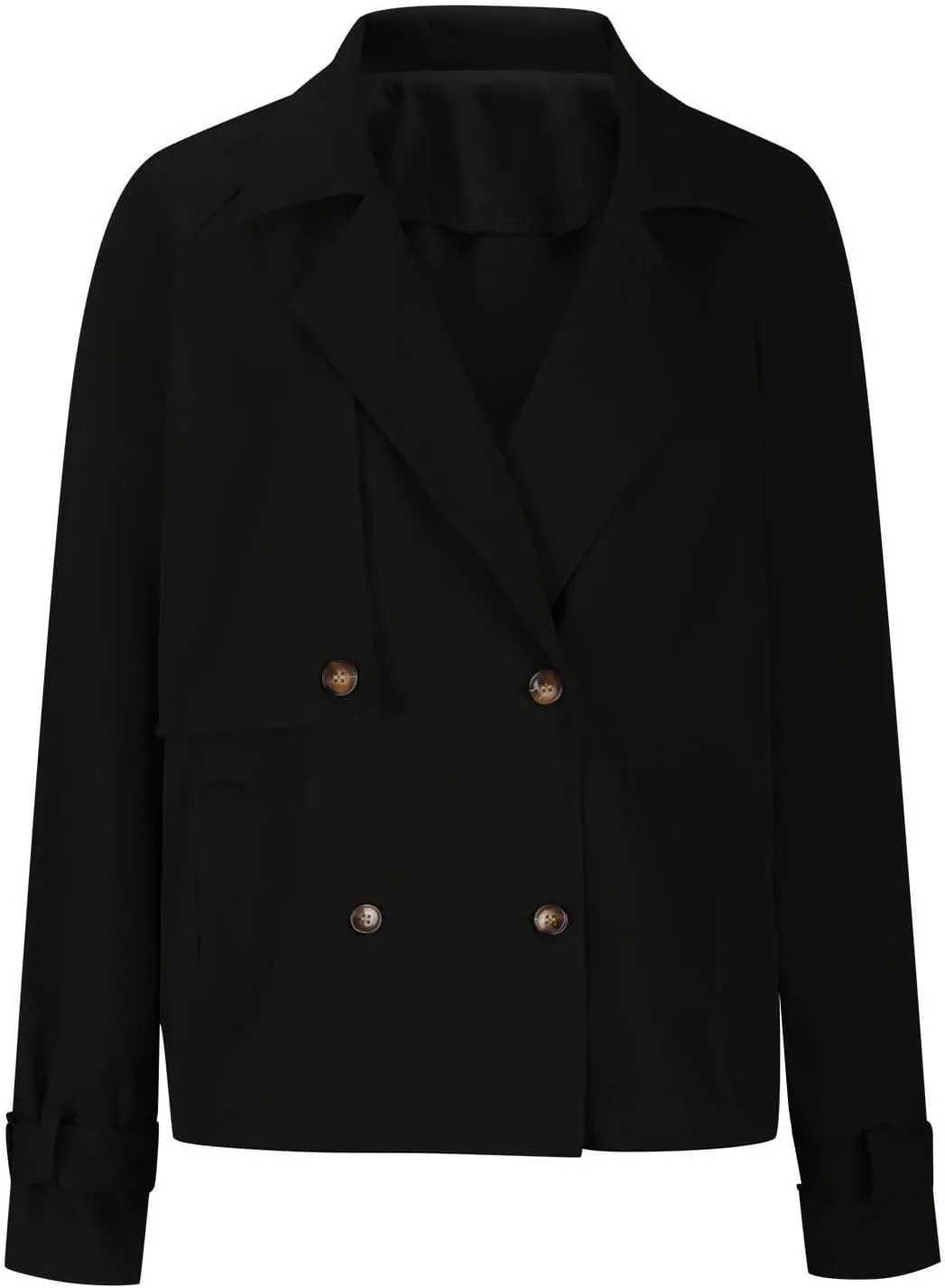 Cropped Trench Coat for Women Long Sleeve Double Breasted Notched Lapel Casual Loose Fit Jackets with Pockets Fall