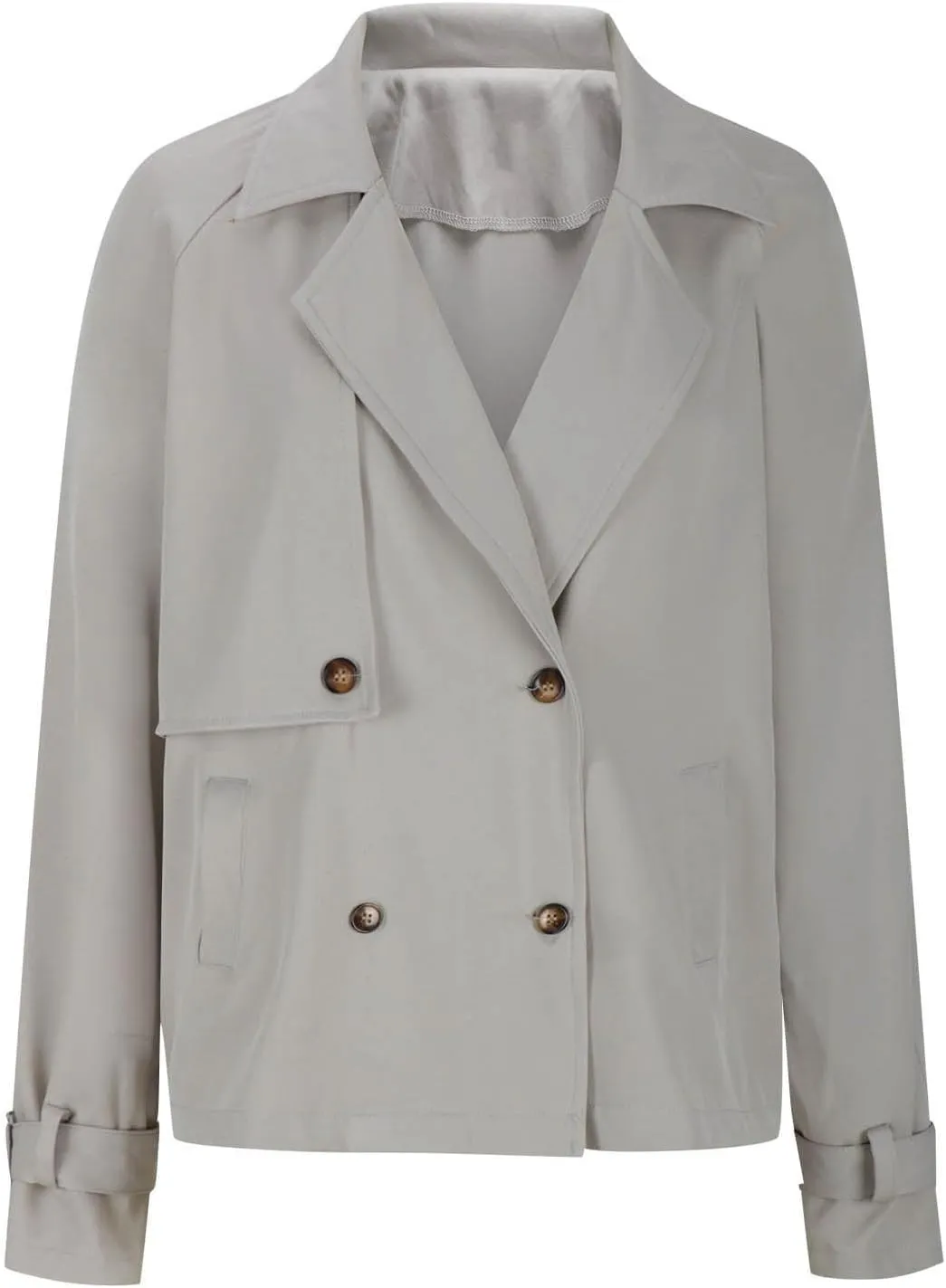 Cropped Trench Coat for Women Long Sleeve Double Breasted Notched Lapel Casual Loose Fit Jackets with Pockets Fall