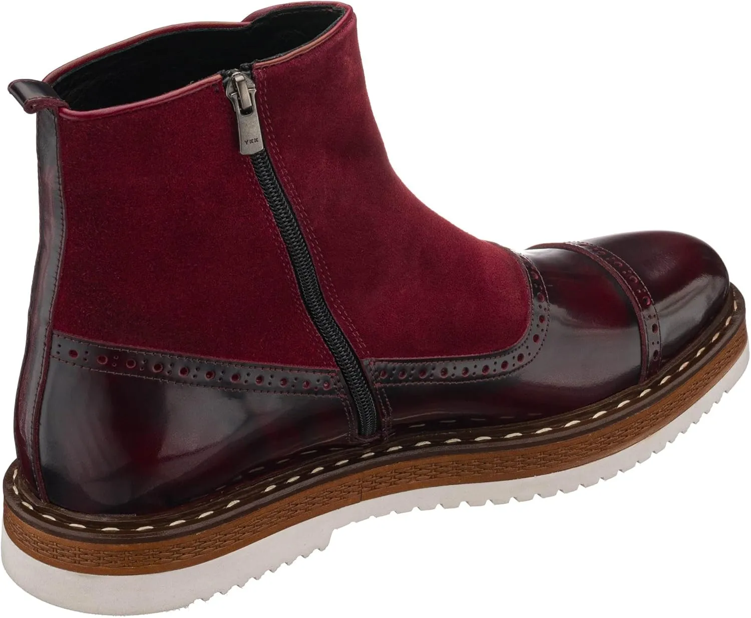 DALGLA Men's Bordeaux Leather Cap Toe Button Boots Oxford Dress Boots for Men Wingtip Boots Ankle Dress Fashion Boots Balmoral Boots for Men