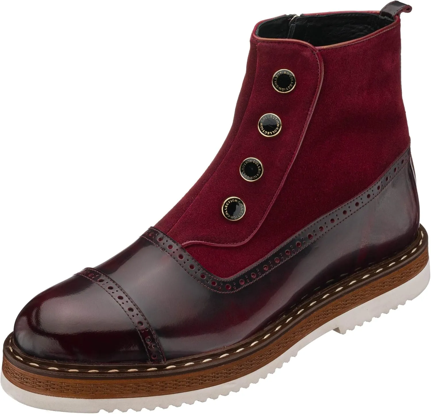 DALGLA Men's Bordeaux Leather Cap Toe Button Boots Oxford Dress Boots for Men Wingtip Boots Ankle Dress Fashion Boots Balmoral Boots for Men