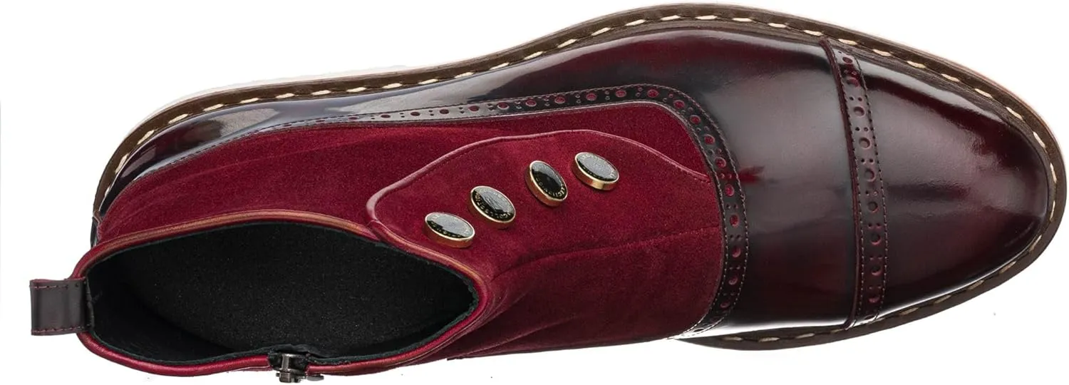 DALGLA Men's Bordeaux Leather Cap Toe Button Boots Oxford Dress Boots for Men Wingtip Boots Ankle Dress Fashion Boots Balmoral Boots for Men