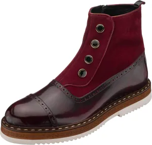 DALGLA Men's Bordeaux Leather Cap Toe Button Boots Oxford Dress Boots for Men Wingtip Boots Ankle Dress Fashion Boots Balmoral Boots for Men