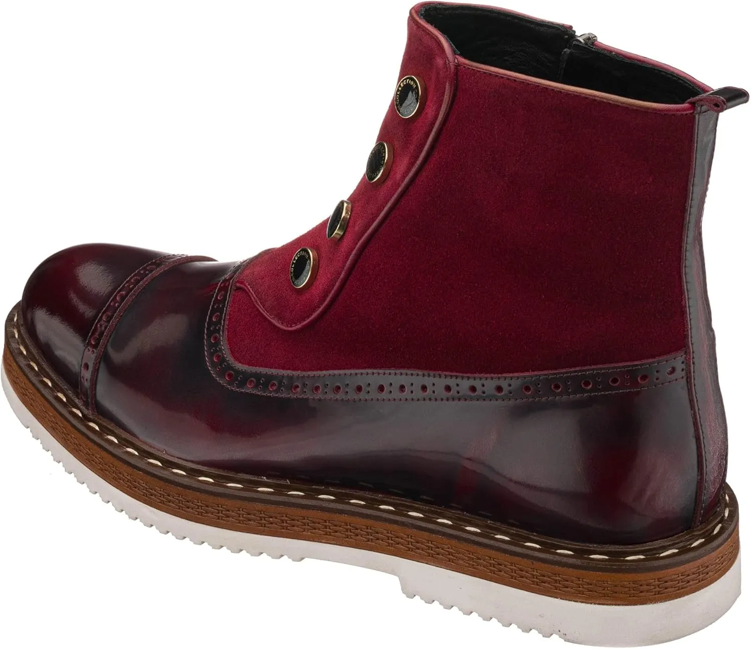 DALGLA Men's Bordeaux Leather Cap Toe Button Boots Oxford Dress Boots for Men Wingtip Boots Ankle Dress Fashion Boots Balmoral Boots for Men