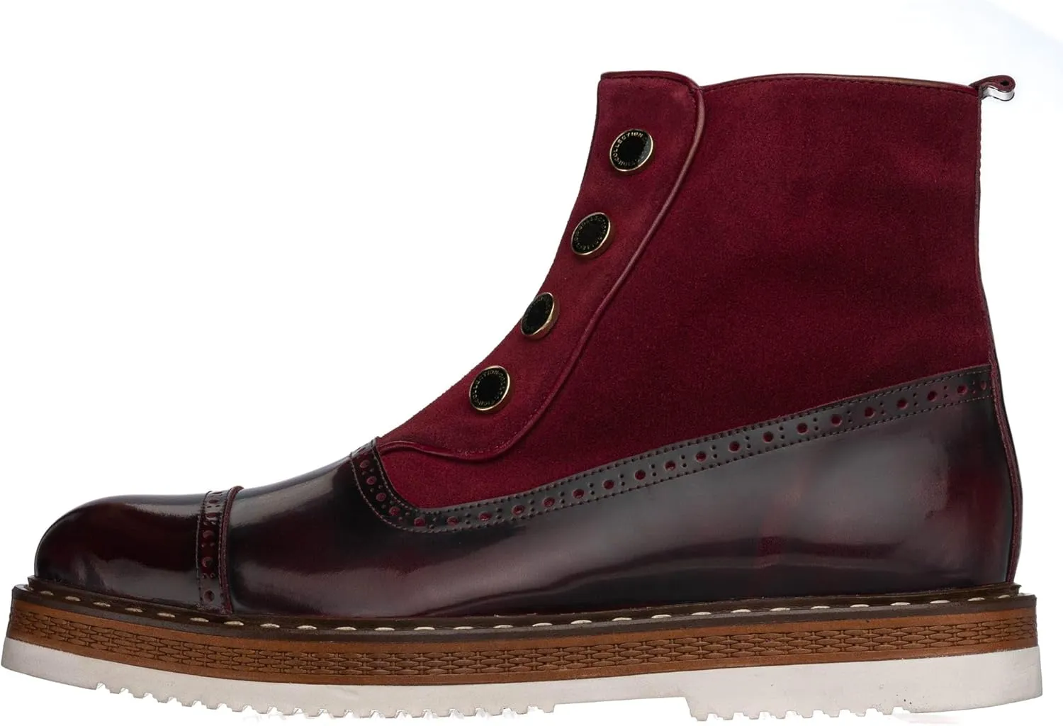 DALGLA Men's Bordeaux Leather Cap Toe Button Boots Oxford Dress Boots for Men Wingtip Boots Ankle Dress Fashion Boots Balmoral Boots for Men
