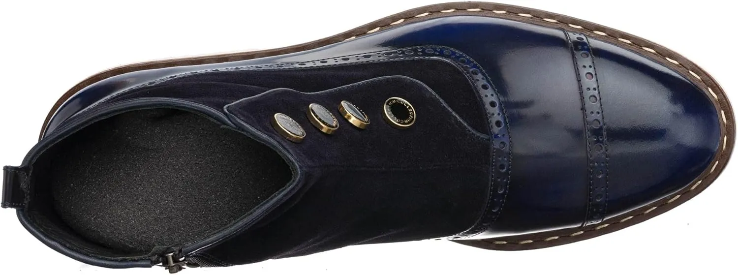 DALGLA Men's Navy Blue Leather Cap Toe Button Handmade Boots Oxford Dress Boots Wingtip Boots Ankle Dress Fashion Boots Balmoral Boots for Men