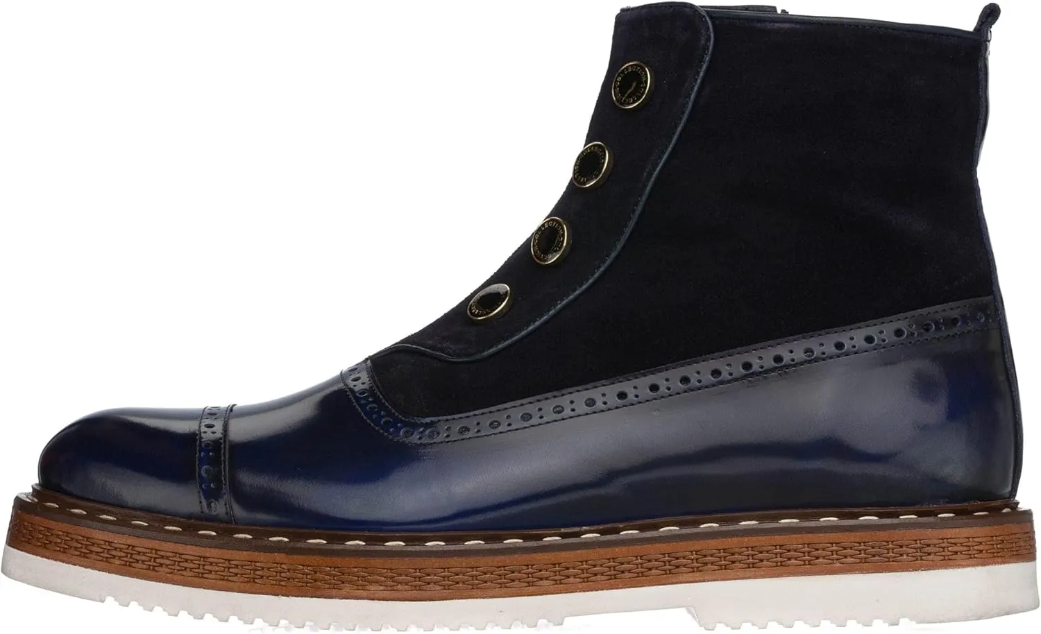 DALGLA Men's Navy Blue Leather Cap Toe Button Handmade Boots Oxford Dress Boots Wingtip Boots Ankle Dress Fashion Boots Balmoral Boots for Men