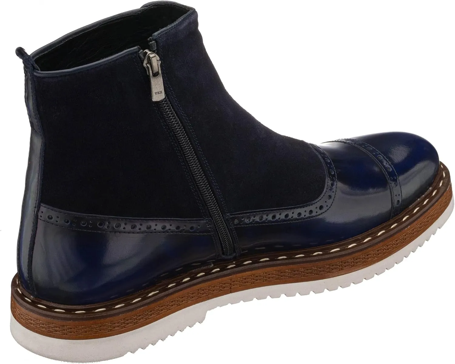 DALGLA Men's Navy Blue Leather Cap Toe Button Handmade Boots Oxford Dress Boots Wingtip Boots Ankle Dress Fashion Boots Balmoral Boots for Men