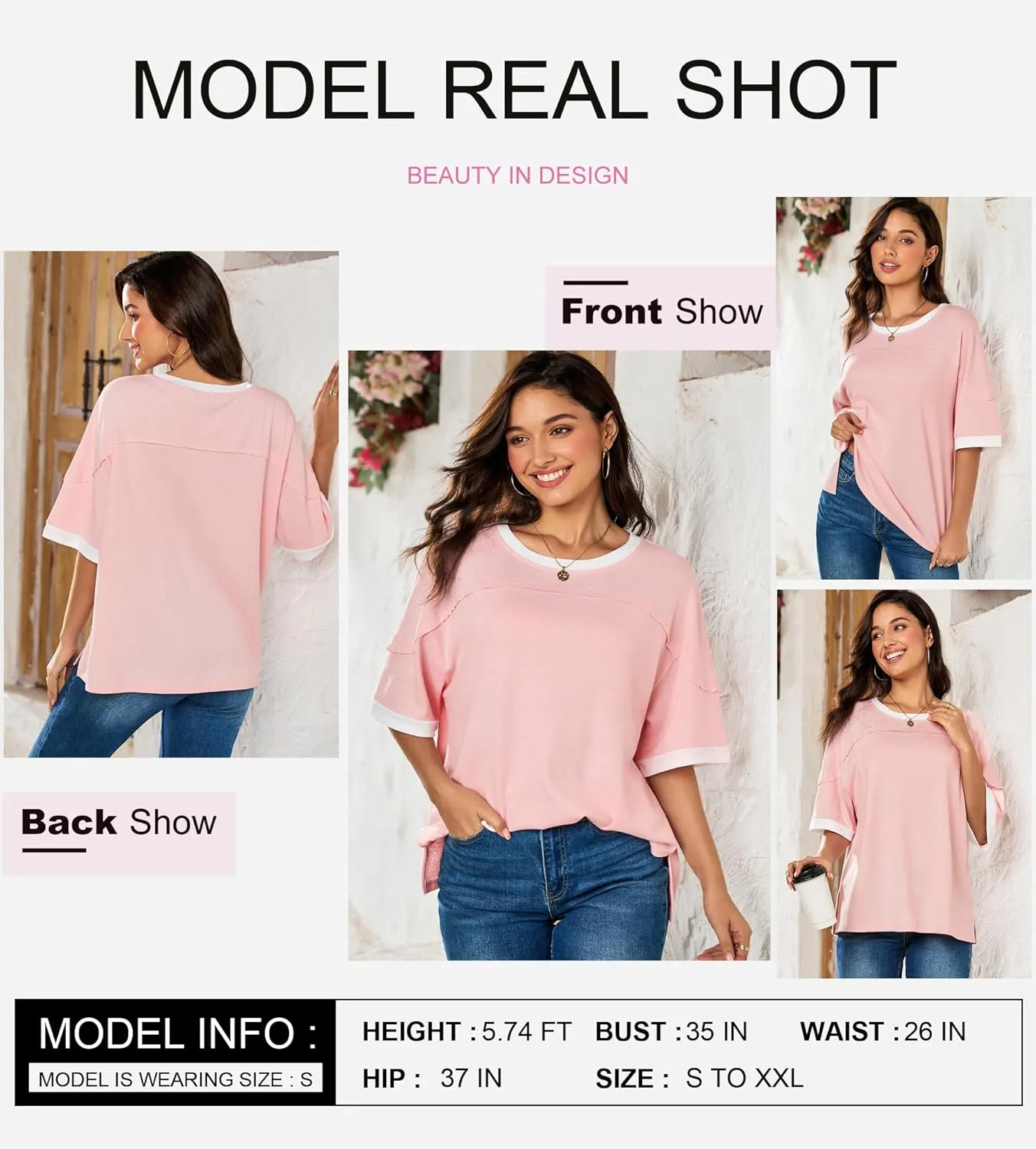 Dokotoo Summer Tops for Women 2025 Loose Oversized T Shirts Crewneck Color Block Side Slits Basic Tee Blouses