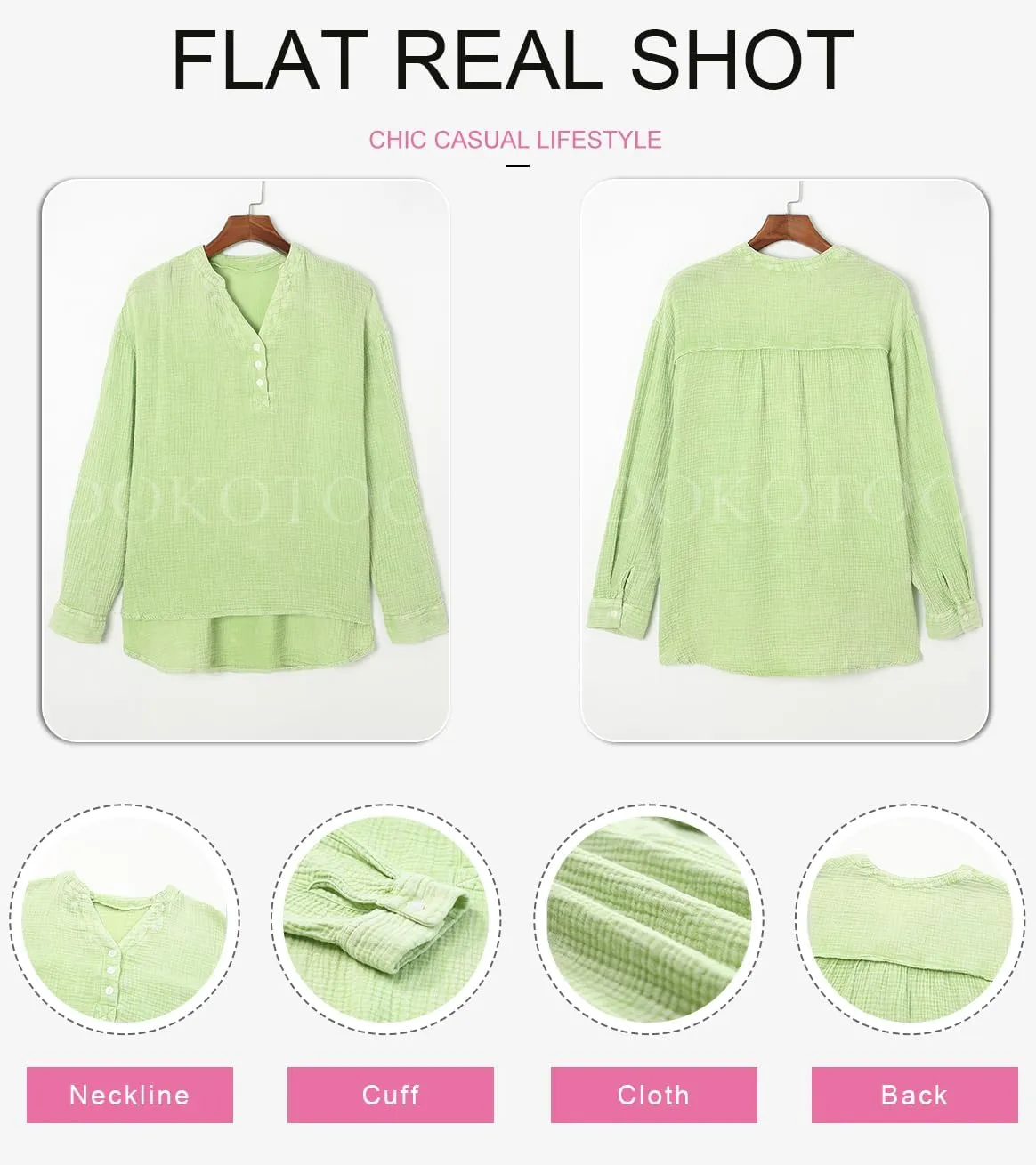 Dokotoo Womens Casual Button V Neck Long Sleeve Shirts Oversized Solid Blouses Tops