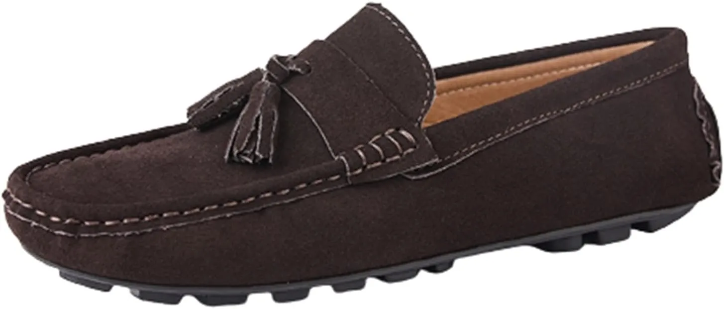 Driving Moccasins for Men Genuine Leather Tassel Stitching Details Round Toe Suede Vamp Flexible Lightweight Resistant Anti-Slip Flat Heel Driving for Any Attire