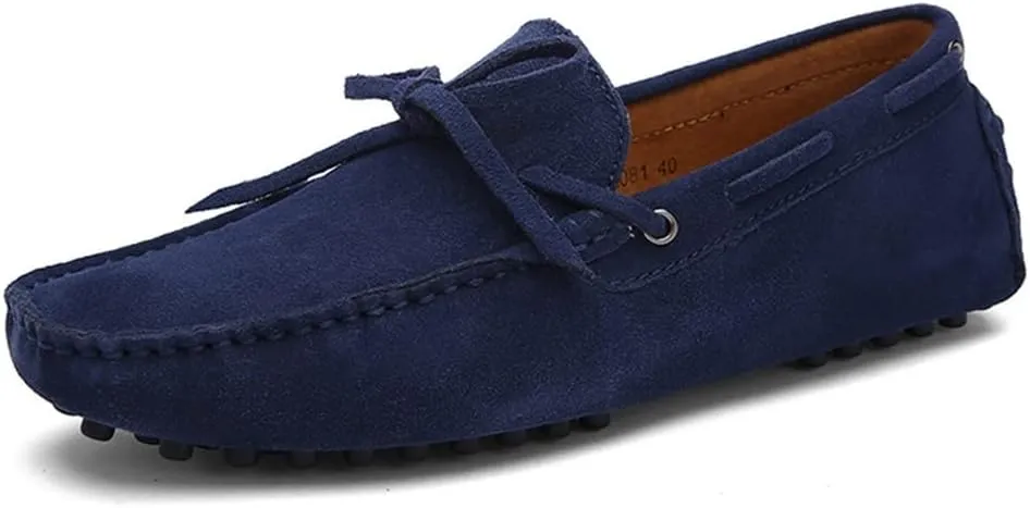 Driving Moccasins Loafer Shoes for Men Genuine Leather Round Toe Stitching Details Suede Vamp Deck Shoes Flexible Flat Heel Lightweight Resistant for Any Attire